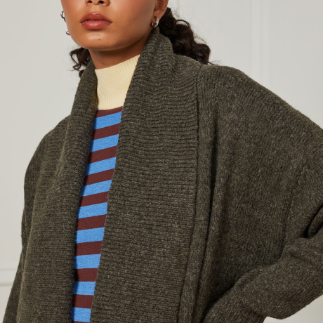 Cardigan De Tricot Alongado Com Decote De Rib