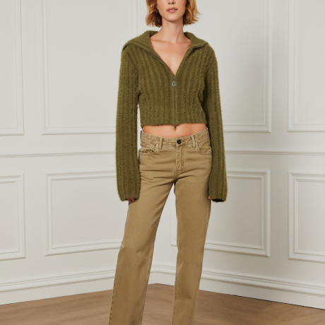 Cardigan De Tricot Pelinho Com Vista De Ziper