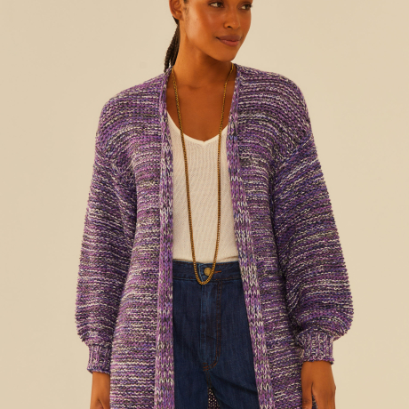 Cardigan Tricot Longo Ponto Multicolor