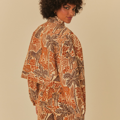 Jaqueta Sarja Estampada Olhar Da Floresta