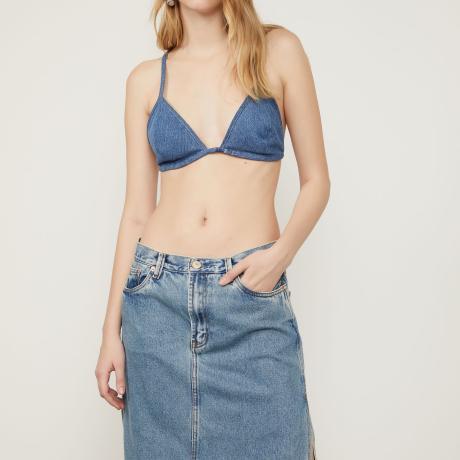 Saia Midi Jeans Com Fenda Lateral