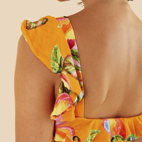 Top Babado Estampado Caju Céu
