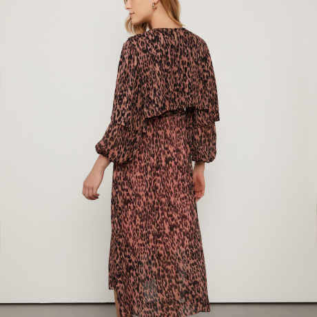 Vestido De Georgette Leve Manga Longa Camada Estampado