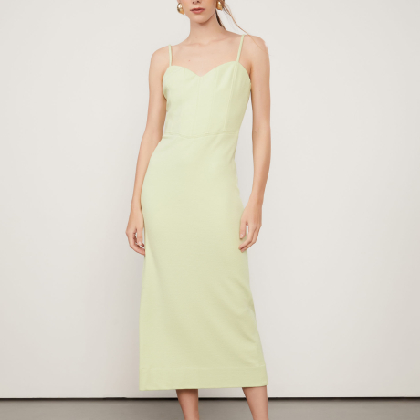 Vestido De Malha Crepe Midi Verde Aloe Corselet
