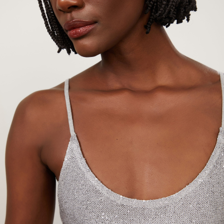 Vestido De Tricot Paetê Midi De Alça