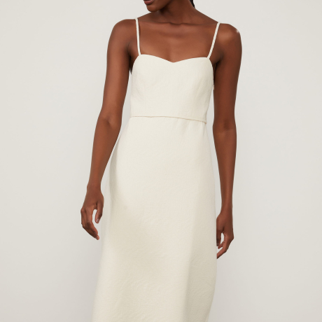 Vestido Jacquard De Algodão Midi Off White