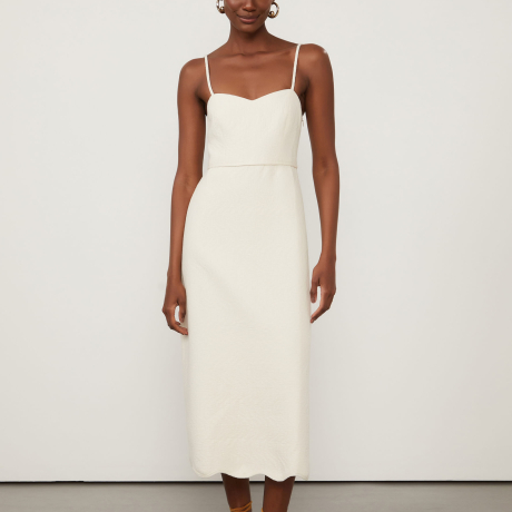Vestido Jacquard De Algodão Midi Off White
