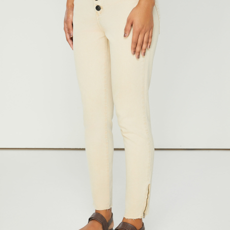 Calça De Sarja Skinny Basic High Com Botão Na Vista