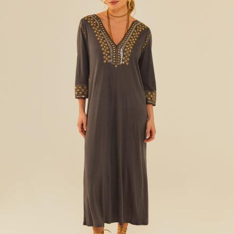 Vestido Midi Bordado Ouro Vestido Midi Bordado Ouro