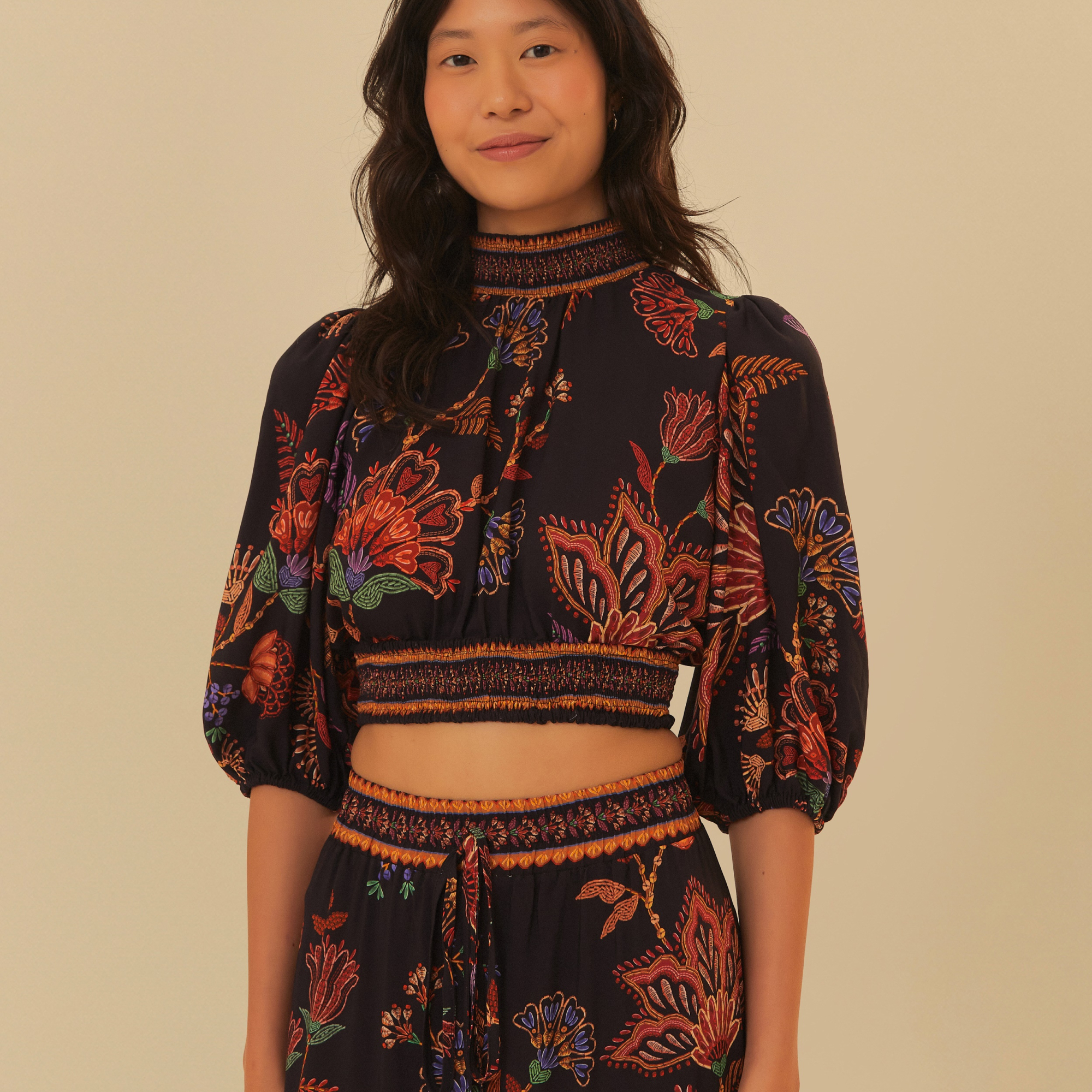 Blusa Com Manga Estampada Floral Valentina
