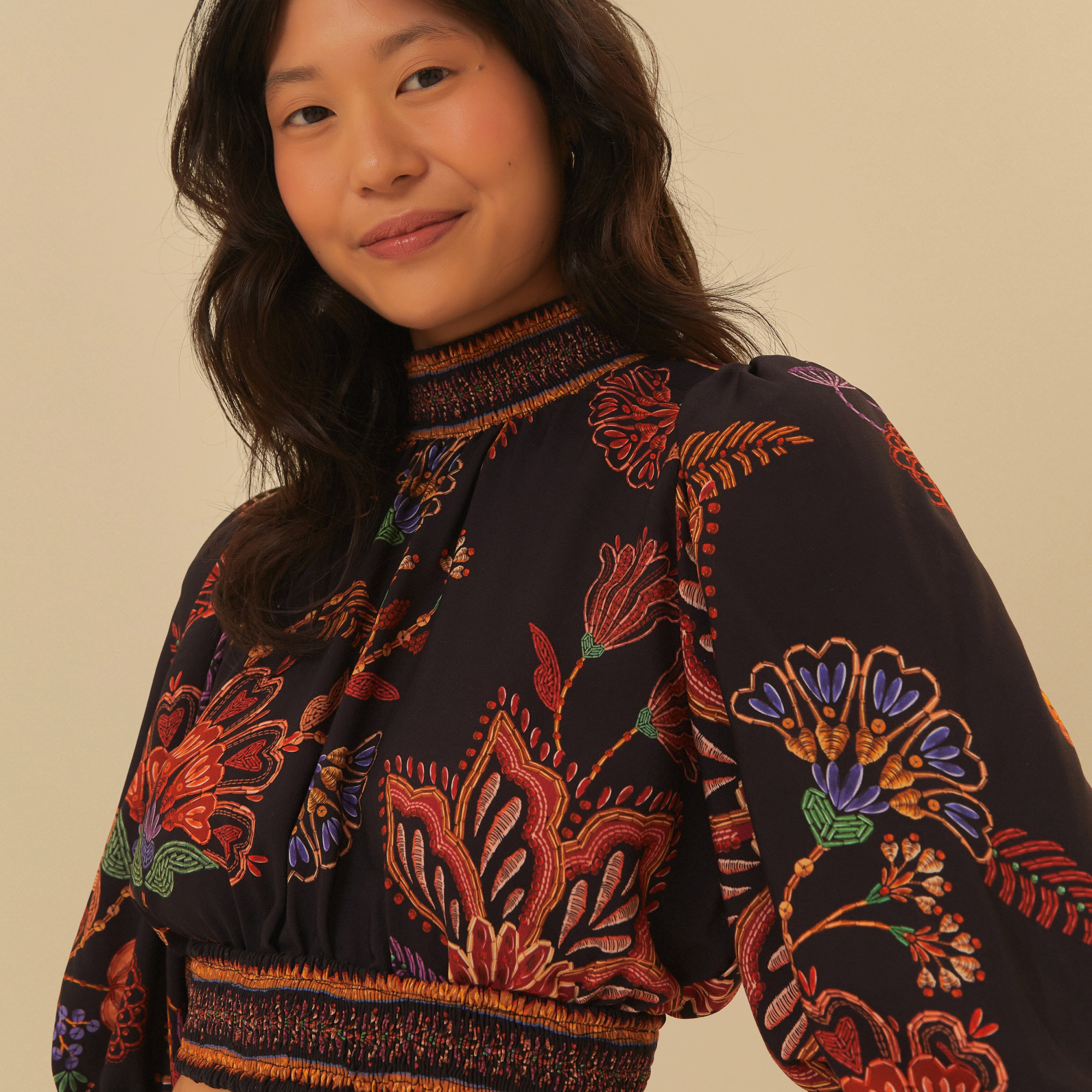 Blusa Com Manga Estampada Floral Valentina
