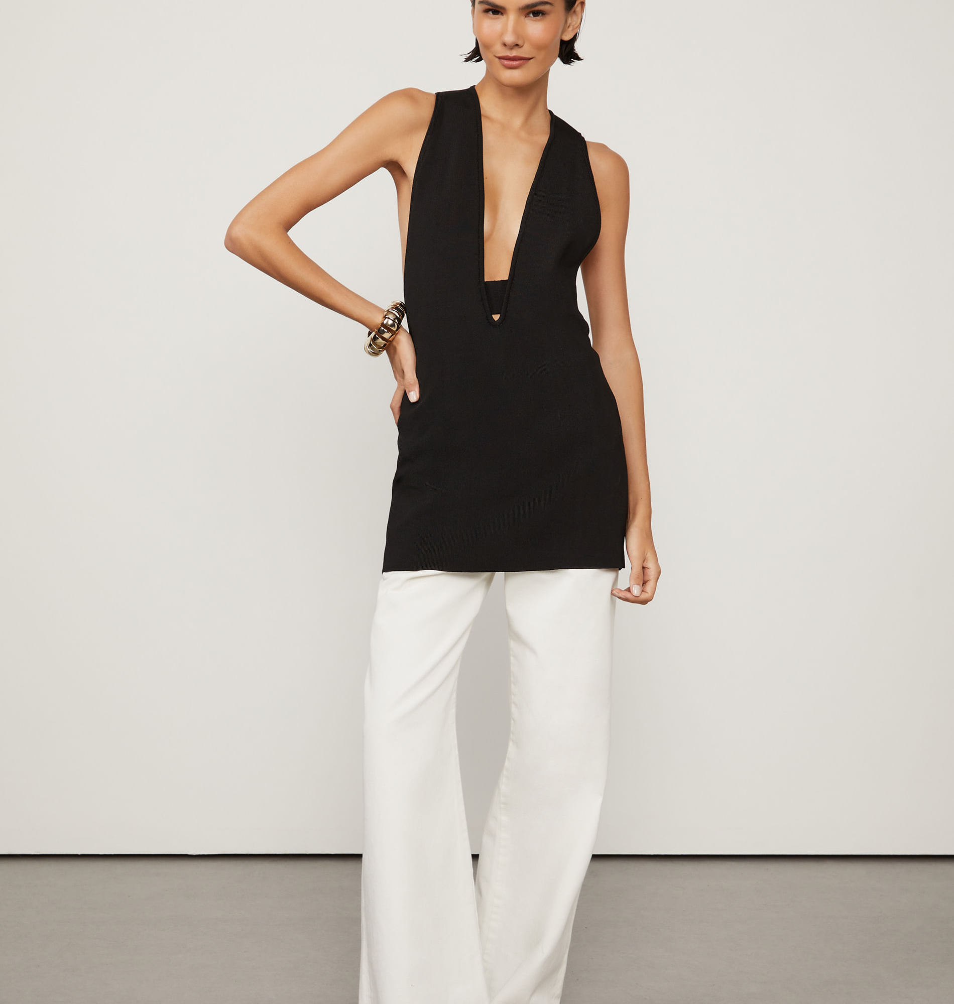 Blusa De Tricot Com Decote Profundo
