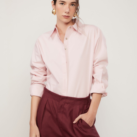 Camisa De Algodao Rosa Claro