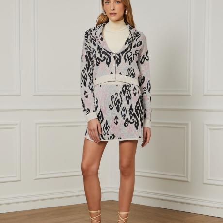 Cardigan De Tricot Cropped Jacquard Ikat