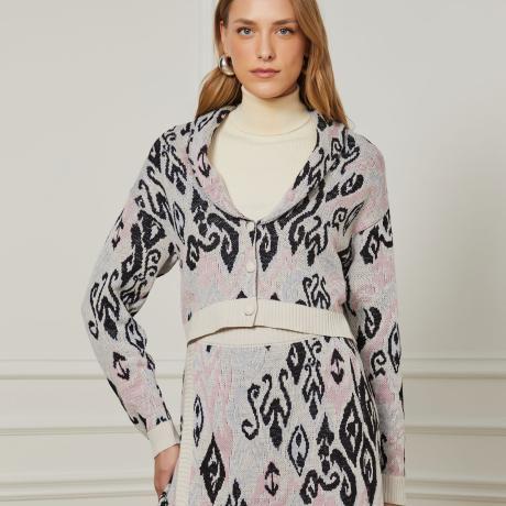 Cardigan De Tricot Cropped Jacquard Ikat