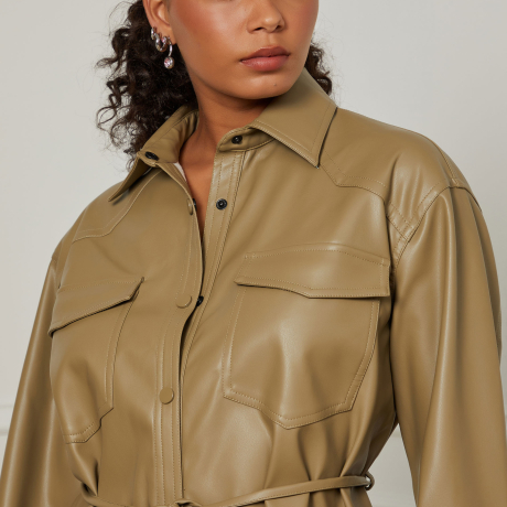 Camisa Like Leather  Com Amarração Na Cintura