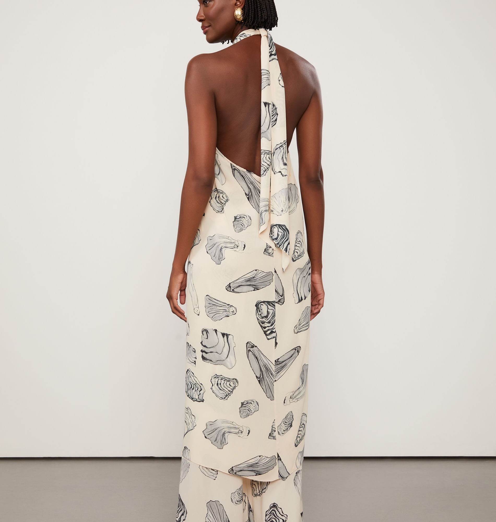 Túnica De Georgette Pesado Frente Única Estampada