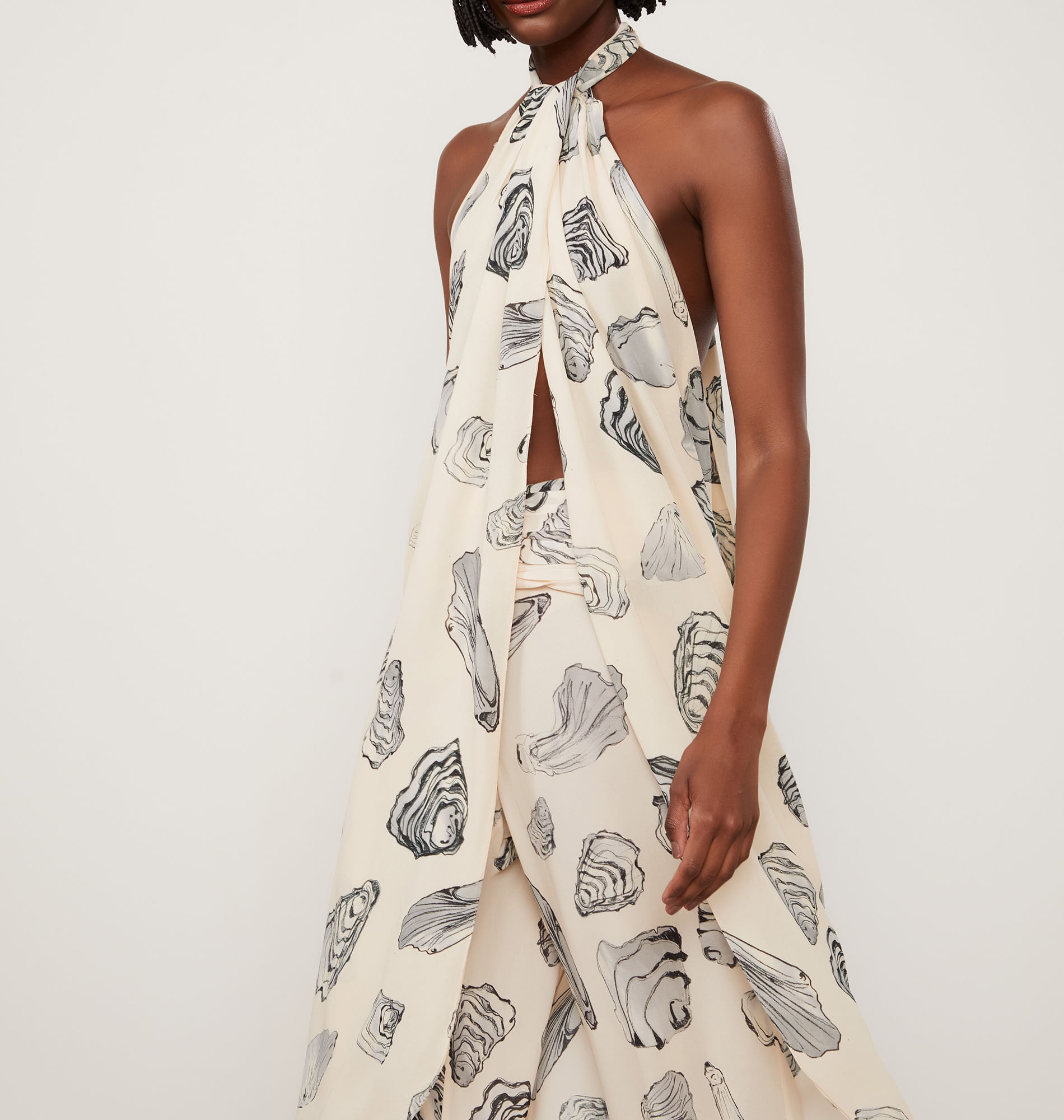 Túnica De Georgette Pesado Frente Única Estampada