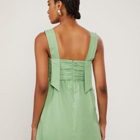 Vestido Curto De Alça Decote Reto Franzido De Algodão Verde