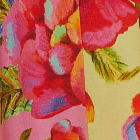 Vestido Longo Nesgas Patch Estampado Flor Céu
