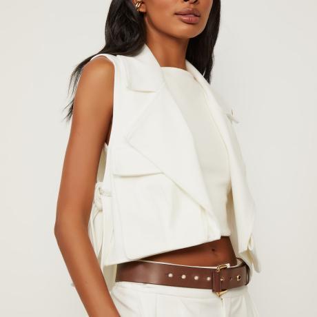 Colete Off White De Malha Estruturada Cropped