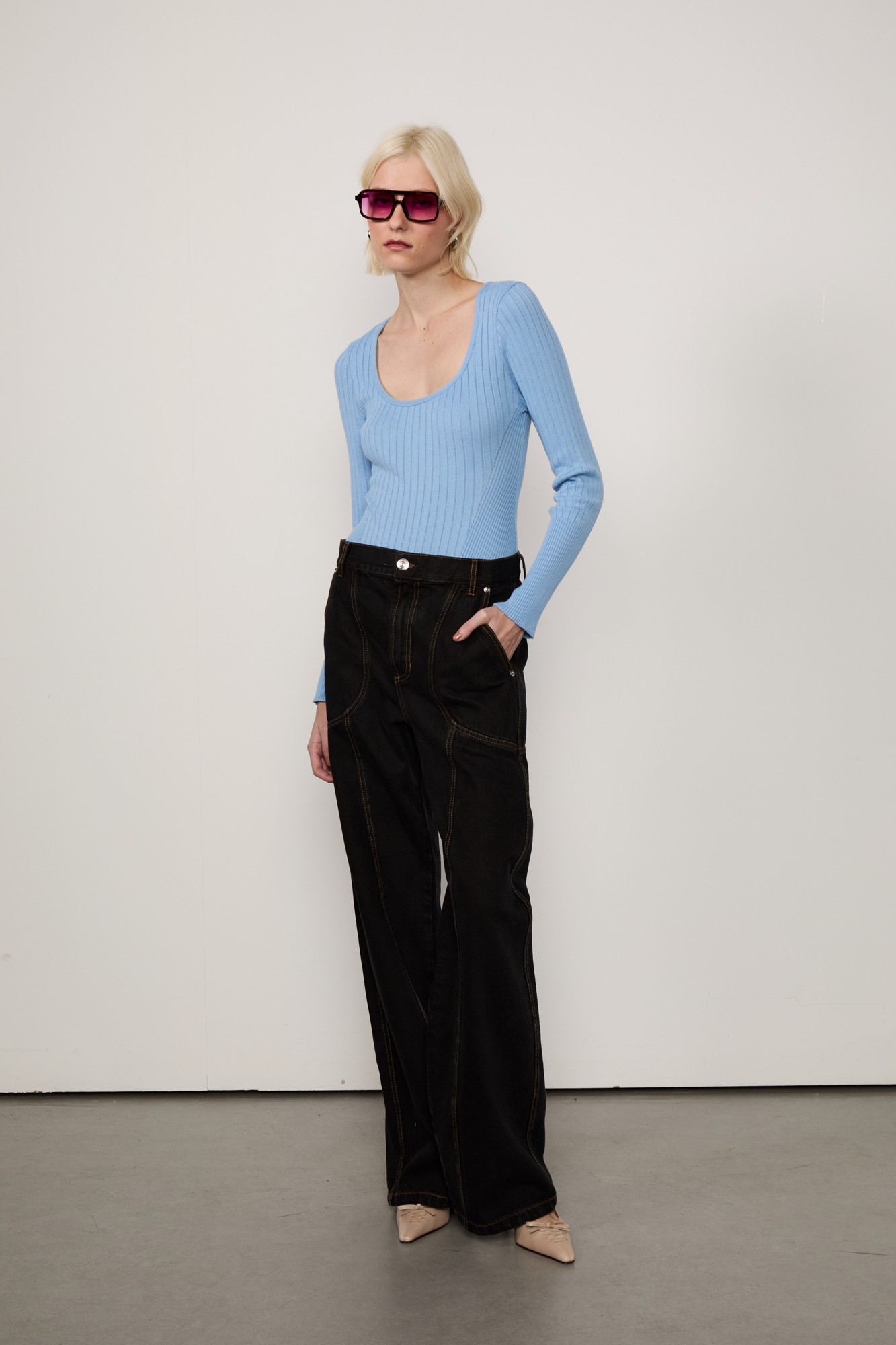 Body De Tricot Canelado Manga Longa
