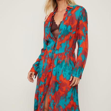 Chemise De Georgette Leve Midi Estampada Manga Longa Chemise De Georgette Leve Midi Estampada Manga Longa
