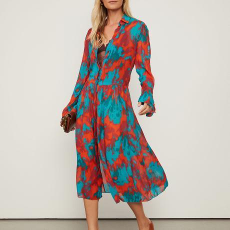 Chemise De Georgette Leve Midi Estampada Manga Longa Chemise De Georgette Leve Midi Estampada Manga Longa