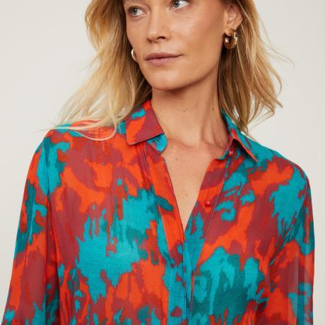 Chemise De Georgette Leve Midi Estampada Manga Longa Chemise De Georgette Leve Midi Estampada Manga Longa