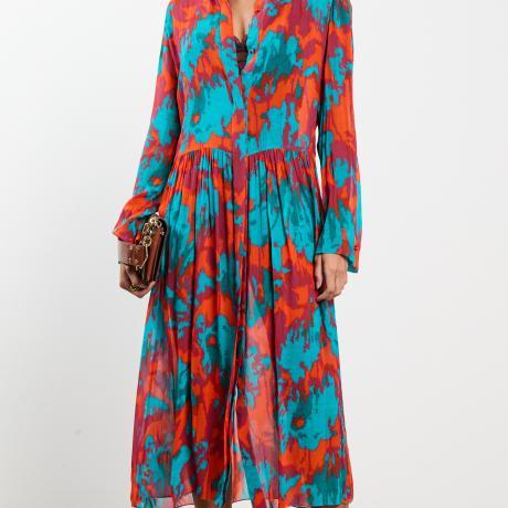 Chemise De Georgette Leve Midi Estampada Manga Longa Chemise De Georgette Leve Midi Estampada Manga Longa