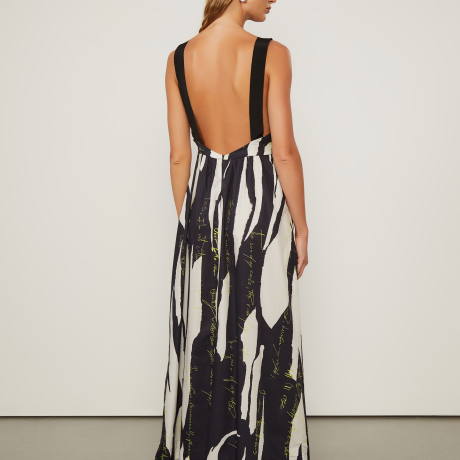 Vestido Midi Alça Larga De Gorgorão De Algodão Estampado