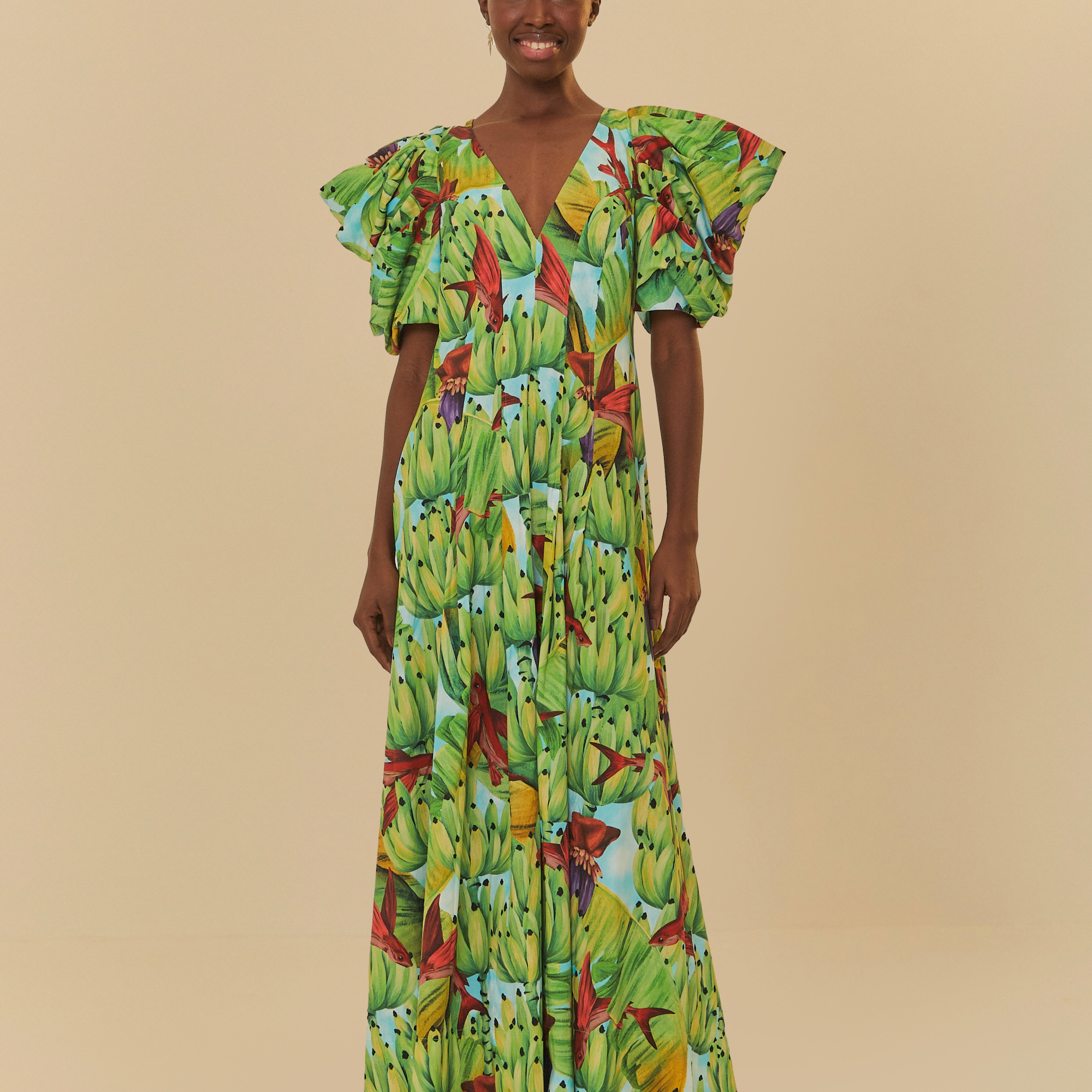 Vestido Midi Estampado Banana D'Água