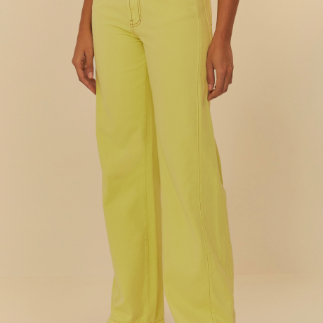 Calça Sarja Recorte Amarelo Neon