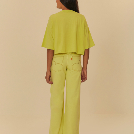 Calça Sarja Recorte Amarelo Neon