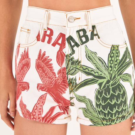 Short Sarja Estampado Selos Sonho Tropical