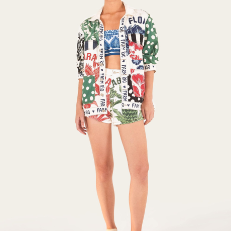 Short Sarja Estampado Selos Sonho Tropical