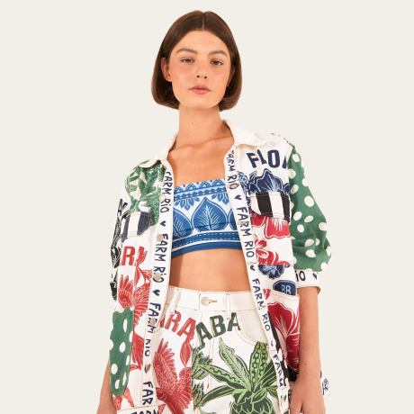 Short Sarja Estampado Selos Sonho Tropical