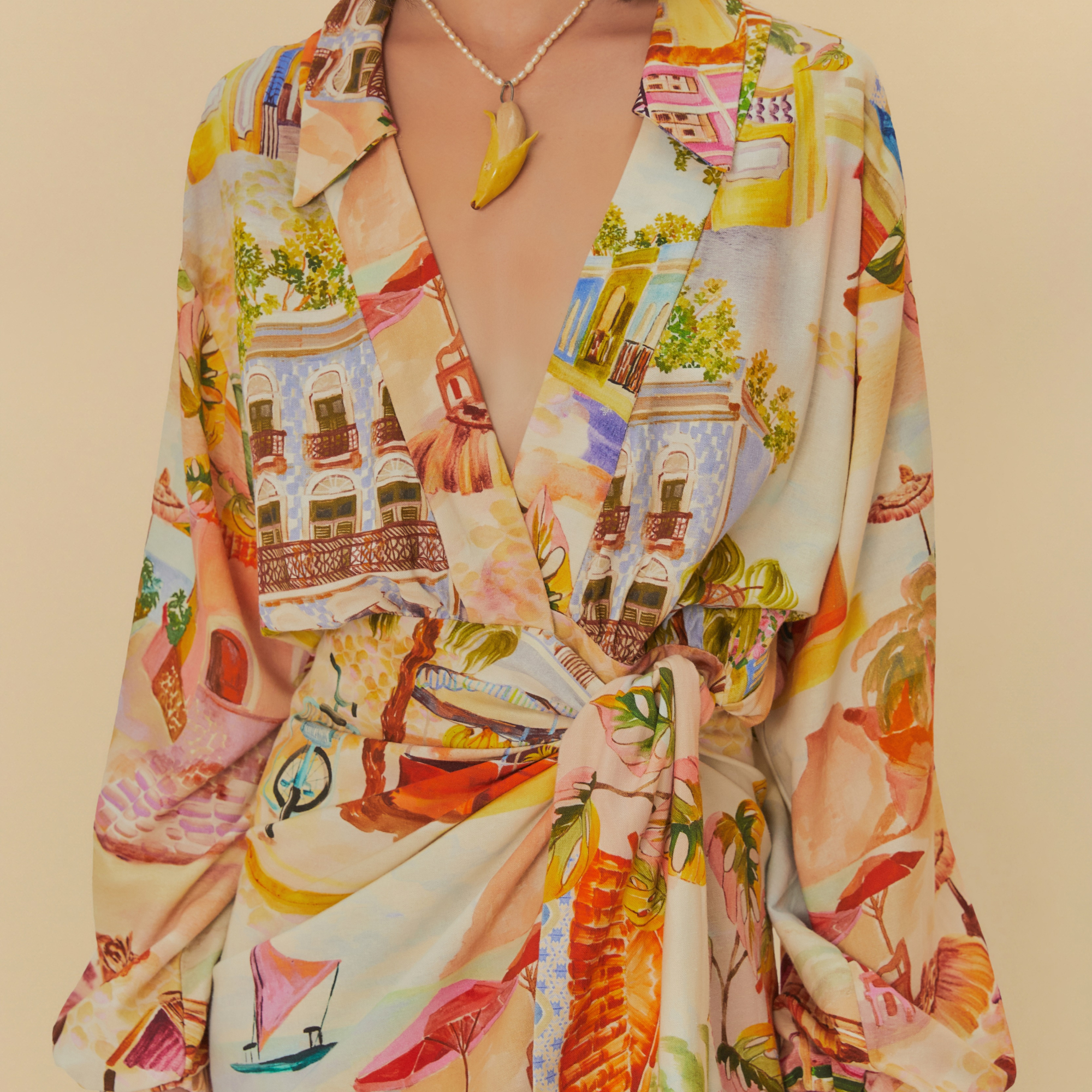 Vestido Curto Transpasse  Estampado Aracati