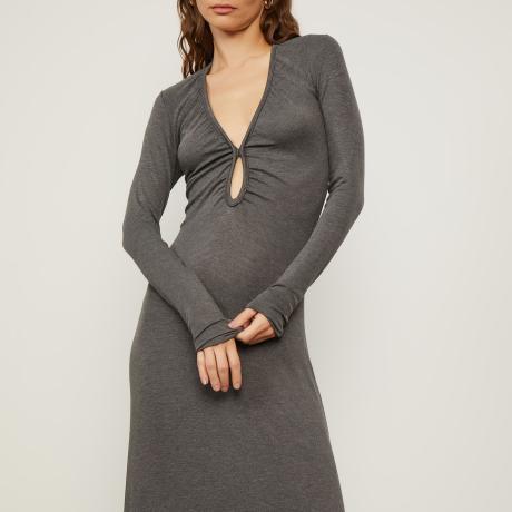 Vestido Midi Decote Franzido Mescla