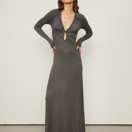 Vestido Midi Decote Franzido Mescla