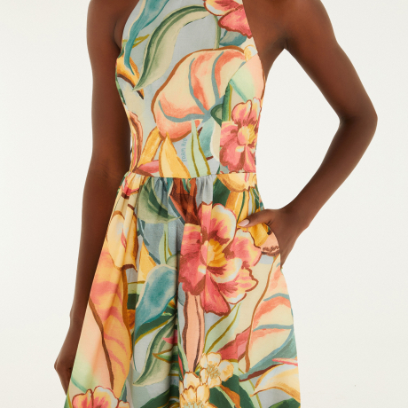 Vestido Estampado Folhagem De Inverno