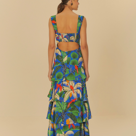 Vestido Longo Babados Estampado Ilha Da Noite