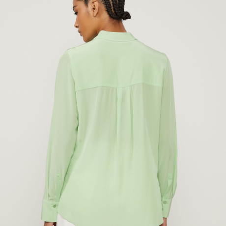Camisa De Seda Básica Verde Manga Longa