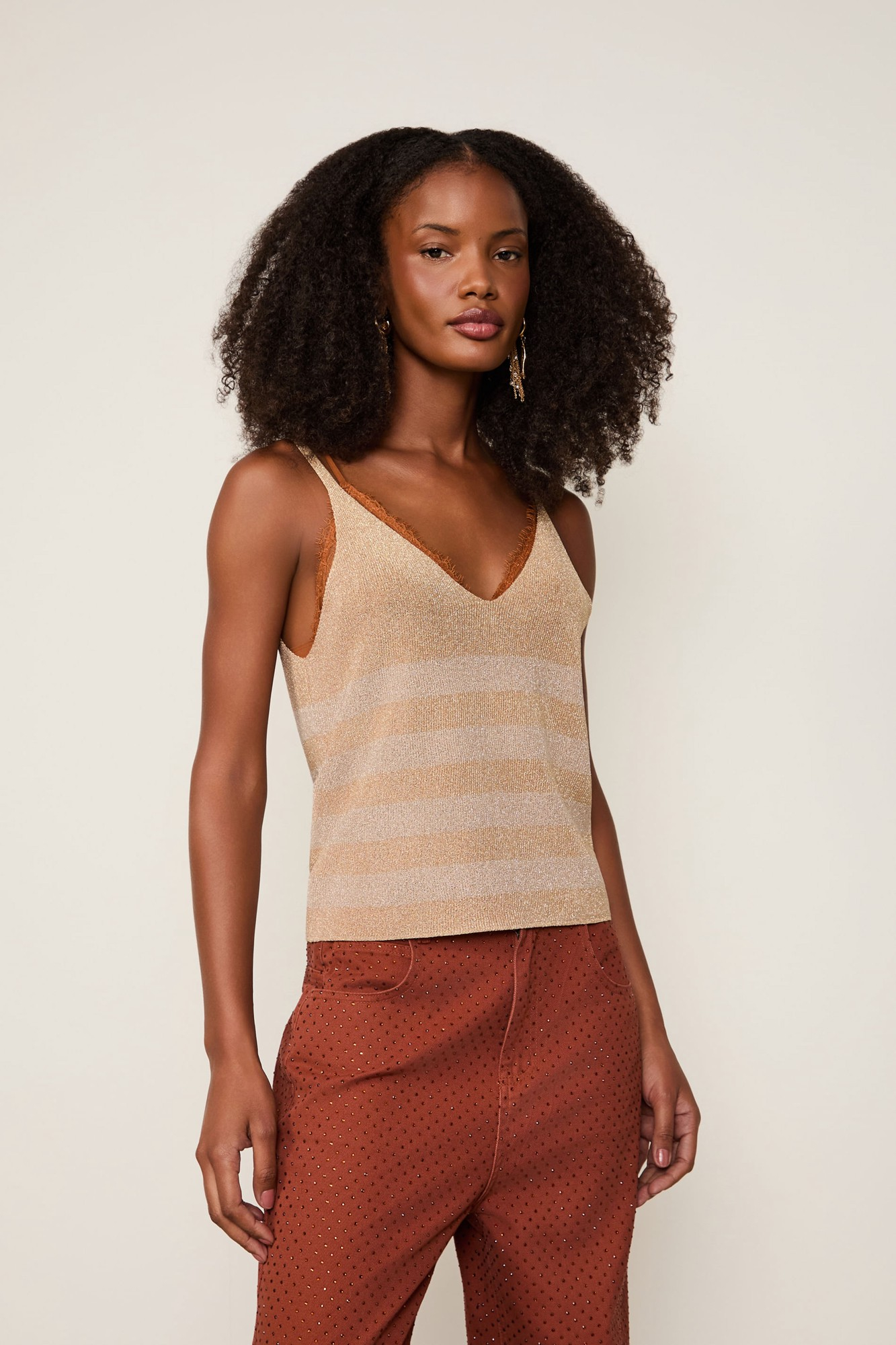 Regata Básica De Tricot Com Lurex Listra Bicolor