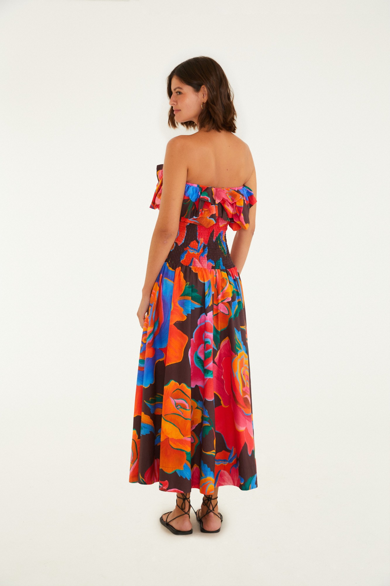 Vestido Balonê Estampado Rosas Pintadas